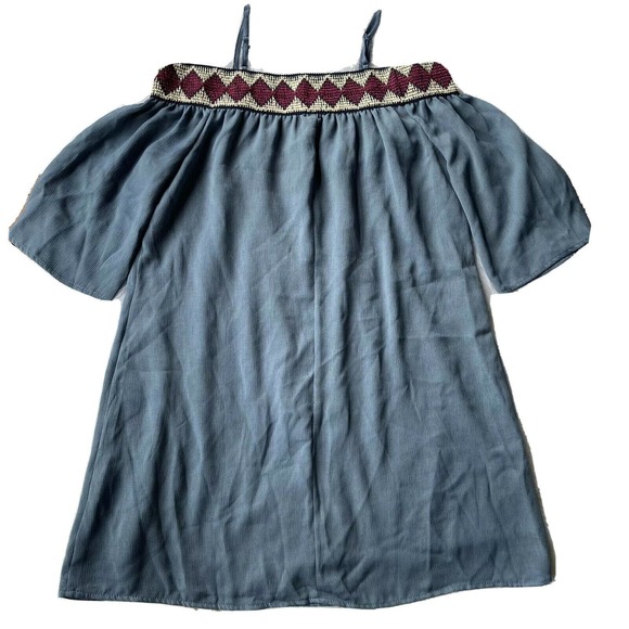 Maurice's Blue Hippie Dress Off Shoulder Boho Bell Sleeve Womens Sz L Festival - Picture 7 of 10